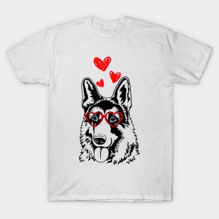 German Shepherd Heart Glasses Funny Cute Dog Valentine's Day T-Shirt